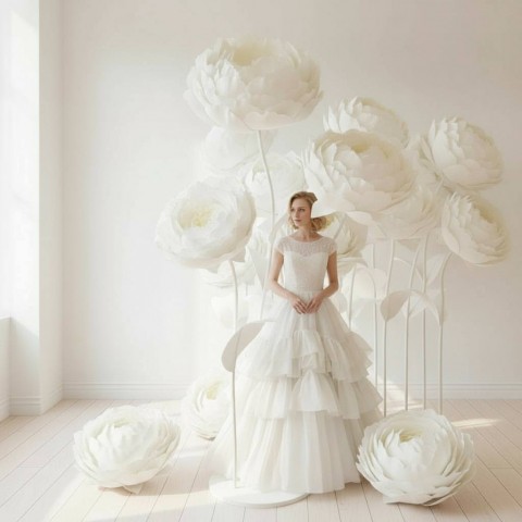 Аренда ростовых цветов из бумаги "Пионы белые White/White"